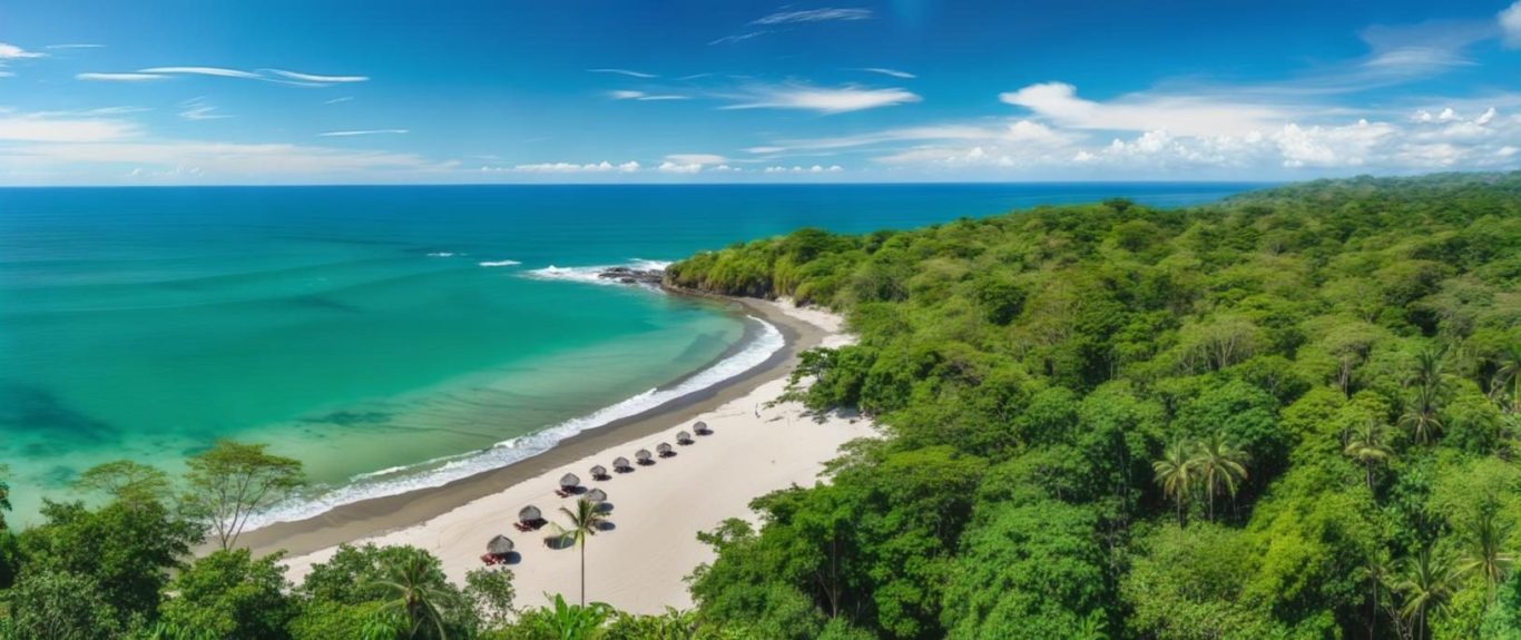 Where Nature Meets the Sea. Aerial view of the coastline where lush nature touches pristine beaches and crystal-clear waters in perfect harmony.